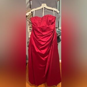 David's Bridal Red Strapless Dress